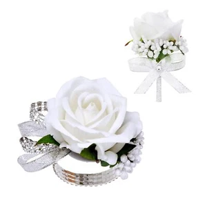 Vkkperp 2Pcs White Rose Corsage and Boutonniere Set Corsage Wristlet Band for... - Picture 1 of 7