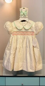 Girls NWT Remember Nguyen Smocked Dress Flowers Free Bow 24 Months - Picture 1 of 8