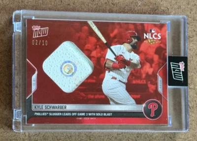 2022 Topps Now 1112 Kyle Schwarber NLCS Phillies Game Used Base Relic RED #2/10 - Image 1 of 4