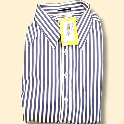 Paul Smith Camicia 100% Cotone €329 Bianco Viola Size L A Righe Polsino con - Immagine 1 di 4