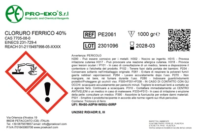 PRO-EKO SRL Cloruro Ferrico 40% - 1 Kg