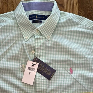 Polo Ralph Lauren Classic Fit Plaid Poplin Shirt, Smith Green White Pink L Large - Picture 1 of 9