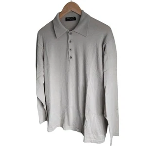 Jaeger Men's Merino Wool Cotton & Silk Blend Long Sleeved Polo Jumper Grey Marl - Picture 1 of 6