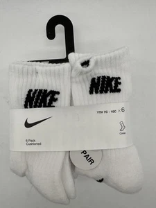 NEW 6 PAIRS NIKE YOUTH CUSHIONED CREW SOCKS SIZE 7C-10C WHITE - Picture 1 of 4