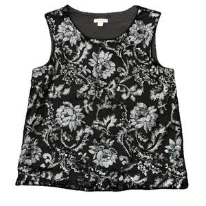 Garnet Hill Women's Sequin Floral Sleeveless Top with Scoop Neck Gray Size M - Picture 1 of 7