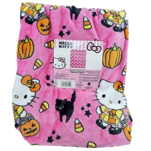 Sanrio Pink Halloween Hello Kitty Black Cat Treats Throw Blanket - Picture 1 of 2