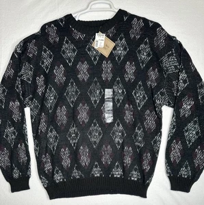 Vintage Bugle Boy Vintage Sweater Mens Size XL Black Burgundy White Pullover NWT - Picture 1 of 11