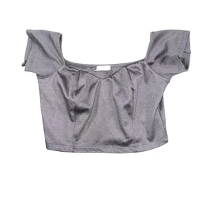 Top corto de arcilla para mujer pequeño negro fuera del hombro acanalado manga corta elástico moderno - Imagen 1 de 5