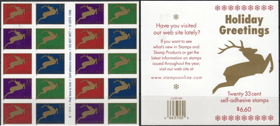 US Scott #3363a Booklet of 20 "Holiday Greetings", MNH - Image 1 of 1