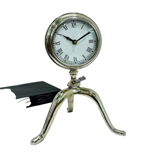 Table Clock Nautical Desk Maritime Analog Metal Table Clock in Silver Finish 10" - Picture 1 of 5