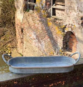 Tablett Zink Oval mit Griffen Dekotablett Vintage Antik-Stil 36x14cm - Bild 1 von 7