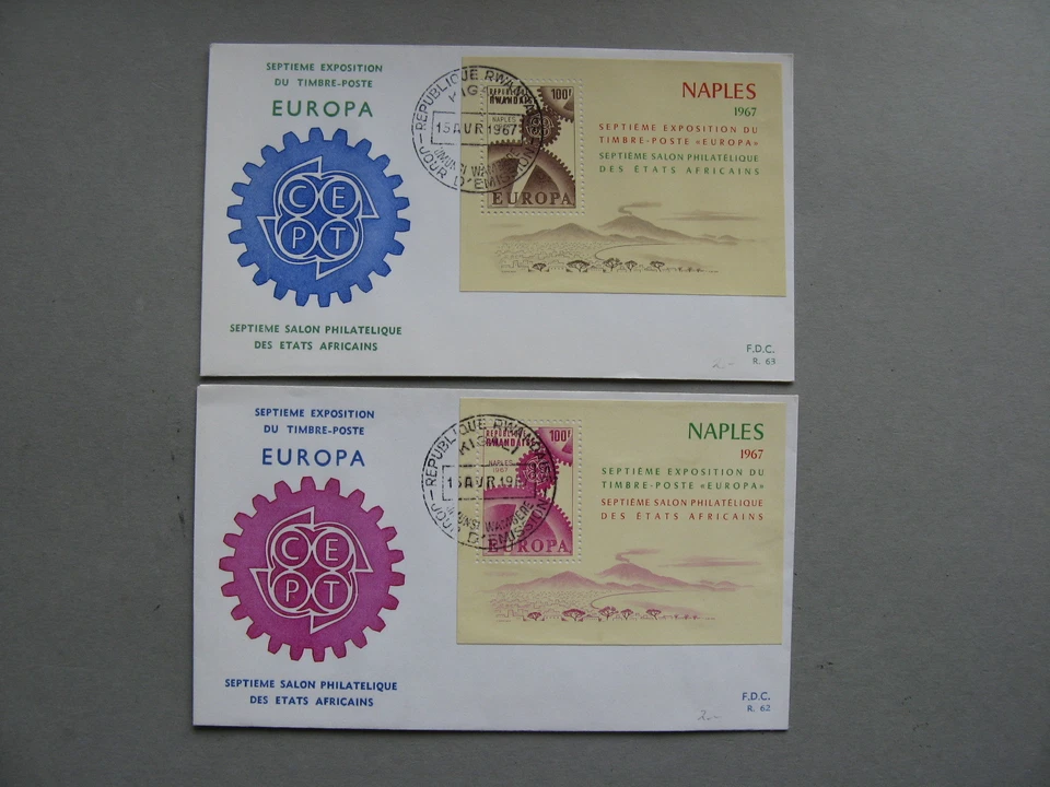 RWANDA, 2x cover FDC 1967, S/S expo Naples, Europe - Image 1 of 1