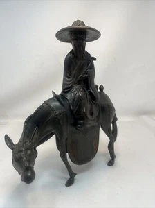 Brass Antique Japanese Statue of a Man on a Donkey Circa 1900 - Picture 1 of 4