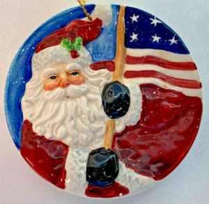Patriotic Santa Christmas Decorations Set of 2 Ceramic 5" Dish July 4th American - Picture 1 of 6