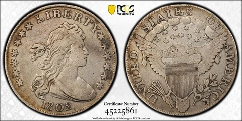 1802 $1 draped bust dollar PCGS VF Detail - damage Cover
