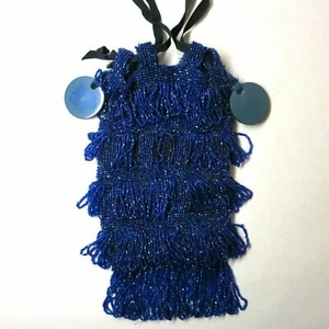 Cartera antigua vintage azul real con cuentas decoración aleta años 20 bolso de mano retícula - Imagen 1 de 6