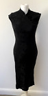 Vintage 90er Jahre Bindestrich Debenhams schwarz ärmellos orientalischer Stil gerade Midi Kleid 10