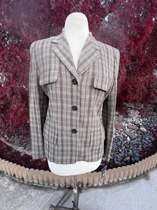 Vintage Burberrys Of London Plaid jacket women Brown Taupe Size 4 Wool & Nylon - Picture 1 of 6