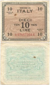 1943-A ZWEITER WELTKRIEG ITALIEN knusprig ""10 LIRE"" Notiz EISENHOWER Montgomery & PATTON - Bild 1 von 3