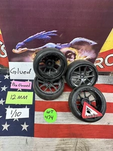 RC CAR TIRES & WHEELS 1/10 / 12mm 4pc. ~PreOwned~ - Picture 1 of 6