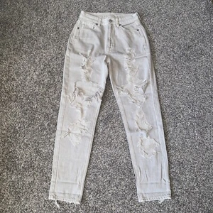 New American Eagle Jeans Size 2 X-Long Gray Pants Distressed High Rise Mom Jean - Picture 1 of 13