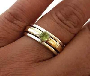 925 Sterling Silver Peridot Spinner Ring Handmade Statement Ring All Size SH93 - Picture 1 of 5