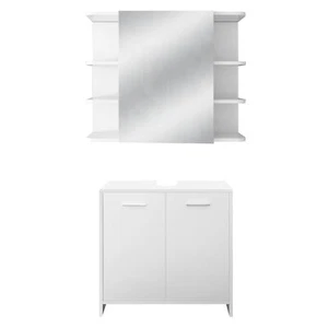 Set de 2 armarios de cuarto baño espejo colgante estante blanco con mueble bajo - Imagen 1 de 9