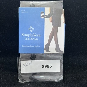 Black Leaf Vine Control Tights Size 1 Black Vera Wang Sheer Control Top Tights - Picture 1 of 6