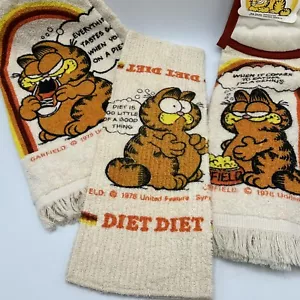 1978 Garfield Kitchen Towel Set Hand Dish Cloth Oven Towels NOS United Feature - Picture 1 of 10