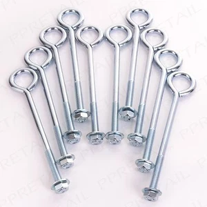 10x LARGE EYE BOLTS M10 x 200mm Hex Nuts & Washers Straining Wire/Chain Support - Picture 1 of 2