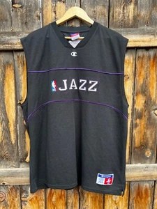 Vintage Champion Authentic Utah Jazz Basketball Jersey XL Black Sleeveless - Picture 1 of 8