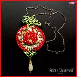 Pomegranate Jewelry Necklace Pendant Amulet Luxury Charm Passion Fruits Beaded - Picture 1 of 24