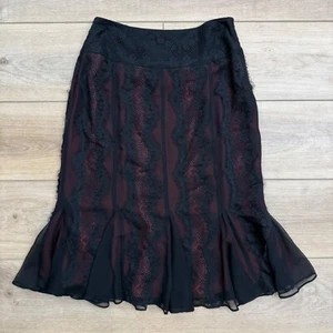 Black Lace Trumpet Midi Skirt Dark Coquette Flared Hem Whimsigoth Vampire Size 2 - Picture 1 of 8