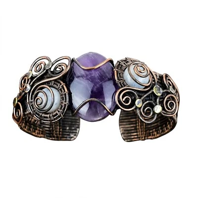 星形紫水晶丝包装可调节袖口手工制作铜独特珠宝首饰 — 第 1/4 张图片