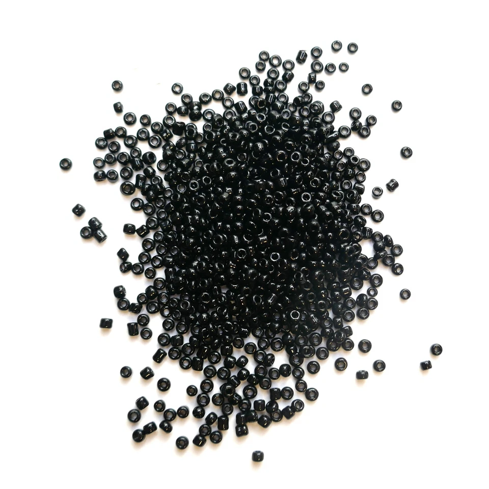 Round Seed Beads Glass - Opaque Black 2mm Size 11/0 - 50g/3200pcs Small Fillers - Image 1 of 4