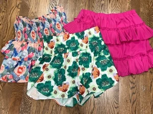 Lot of 3 TCEC Medium smocked shorts skirt fuschia floral tiered green NWT - Picture 1 of 13