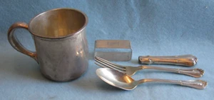 Gorham Sterling Baby Cup, Spoon, Fork, Napkin Ring Monogrammed "Emily" 164.78 Gr - Picture 1 of 17