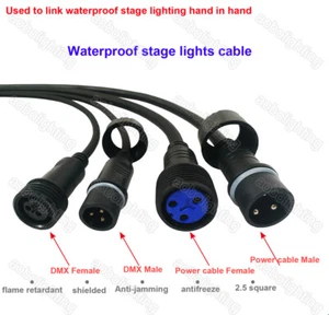 IP65 6.5ft Waterproof LED Par Can Lights power cable outdoor Lighting DMX Cable - Picture 1 of 5