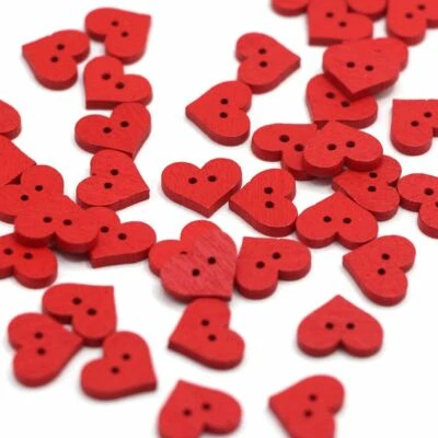 50pcs Red Heart Wooden Buttons 15x12mm 2-holes Hearts Button Sewing Crafts Makin - Image 1 of 4