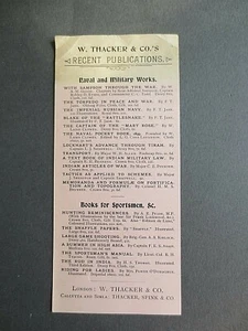 1899 Bookmark W Thacker & Co's Recent Books Naval & Military Sporting Publisher - Picture 1 of 2