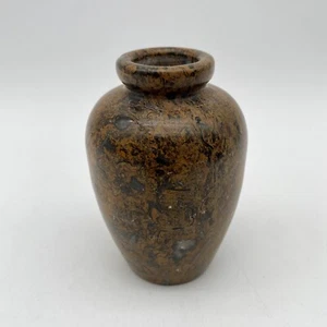 Seashell Shell Fossil Stone Vase Polished Natural Marble Tan Brown 4” - Picture 1 of 12
