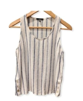 Camiseta sin mangas DREW de lino azul y blanco con botones náuticos Foto 1 de 4