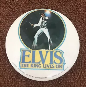 Elvis Presley The King Lives On 3" Vintage Pin-Back Botón 1977 - Imagen 1 de 2