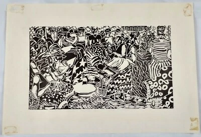 Impresión original de Linocut The Market Scene del artista zambiano David K Chibwe Foto 1 de 4