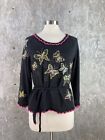 Jack B. Quick Size M Black Knit Beaded Butterfly Belted Top Garden 