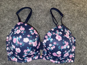 Victoria's Secret Smooth 32DDD Love Cloud Push Up Plunge Bra Blue Floral - Picture 1 of 4