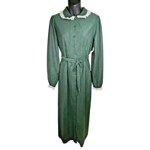 Vintage Lanz of Salzburg Green Flannel Lace Belted Long Nightgown NWT Size Small - Picture 1 of 14