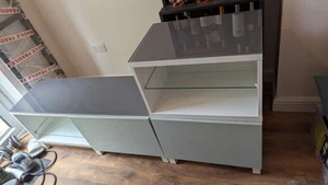 IKEA Besta White Side Unit. Green Doors. Glass Tops. - Picture 1 of 18