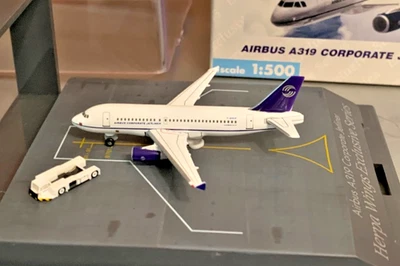 Corporate Airbus A-319 Jetliner. 1:500 scale. Herpa. Ramp area case. Tow vehicle - Image 1 of 4