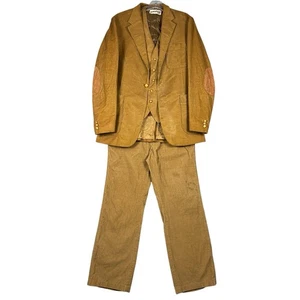 Vintage Levis Panatela 3 Piece Suit Corduroy 40L Pants 30x30 Bootcut Elbow Patch - Picture 1 of 23